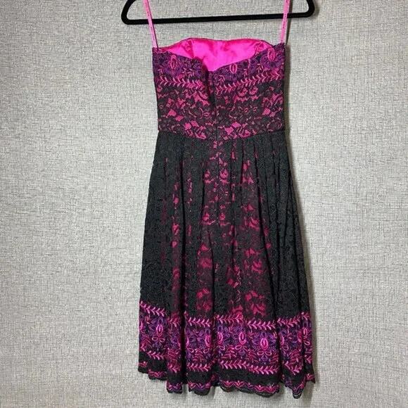 Vtg Betsey Johnson Black Pink Dress 6 Lace Overlay Embroidered Whimsigoth New - Picture 5 of 16